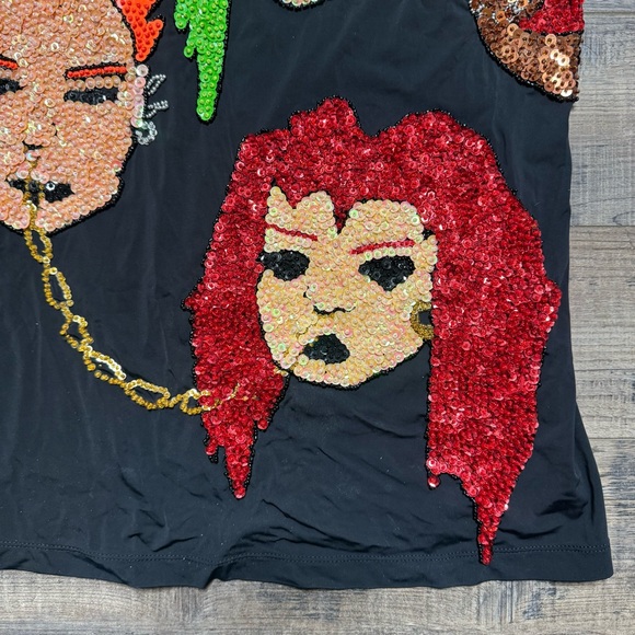 Discount Universe Black Graphic T-Shirt Dress with Colorful Sequin Faces - Picture 7 of 11